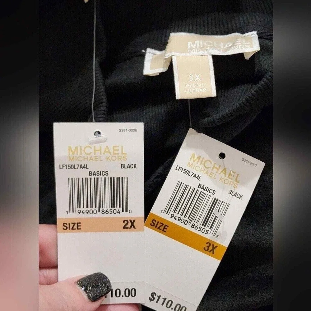 Michael Kors Black Cozy velvety velour funnel neck sweatshirt‎ plus size 2X new!